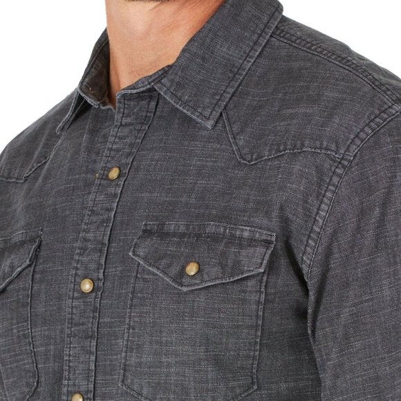 New Wrangler Slim Fit Denim Shirt Black Denim Color Men's Size XL Premium - Picture 9 of 10